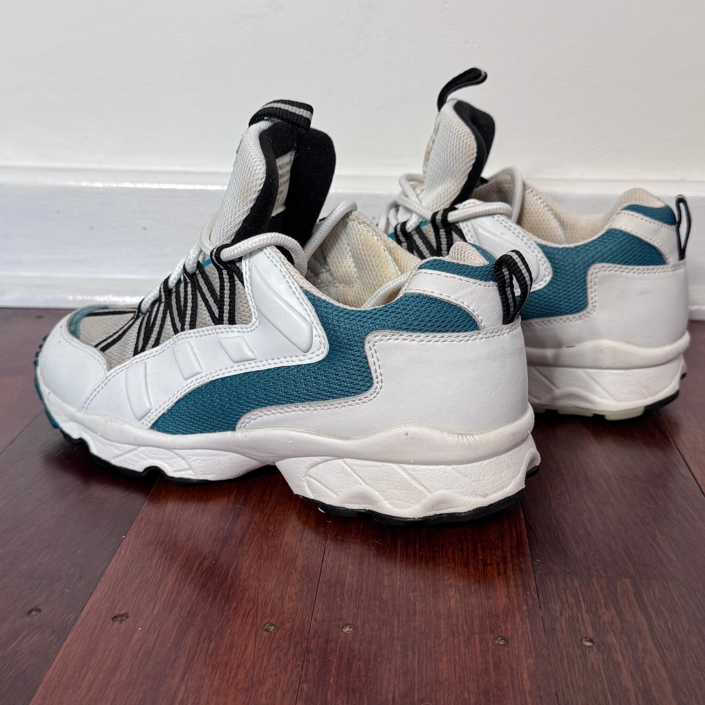 A.D.P. White & Teal Chunky Trail Sneakers with Graphic Lacing – Size 7