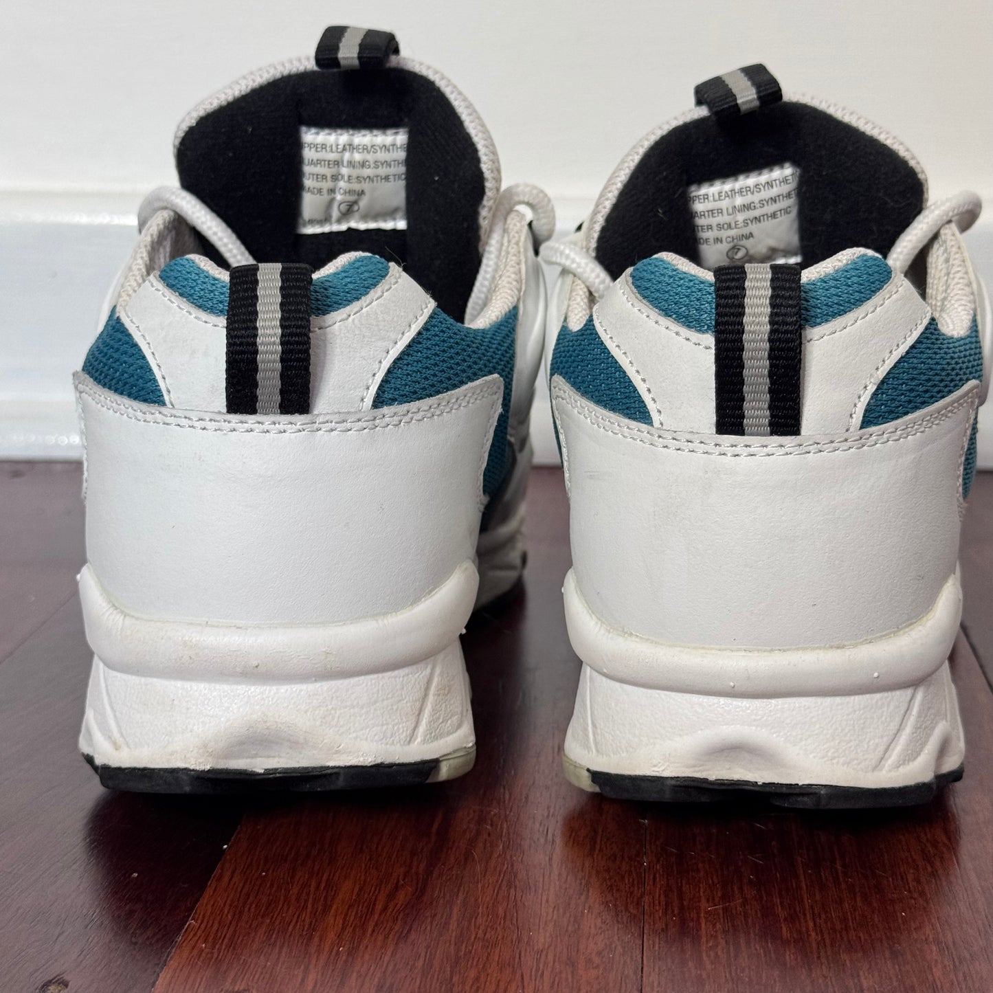 A.D.P. White & Teal Chunky Trail Sneakers with Graphic Lacing – Size 7