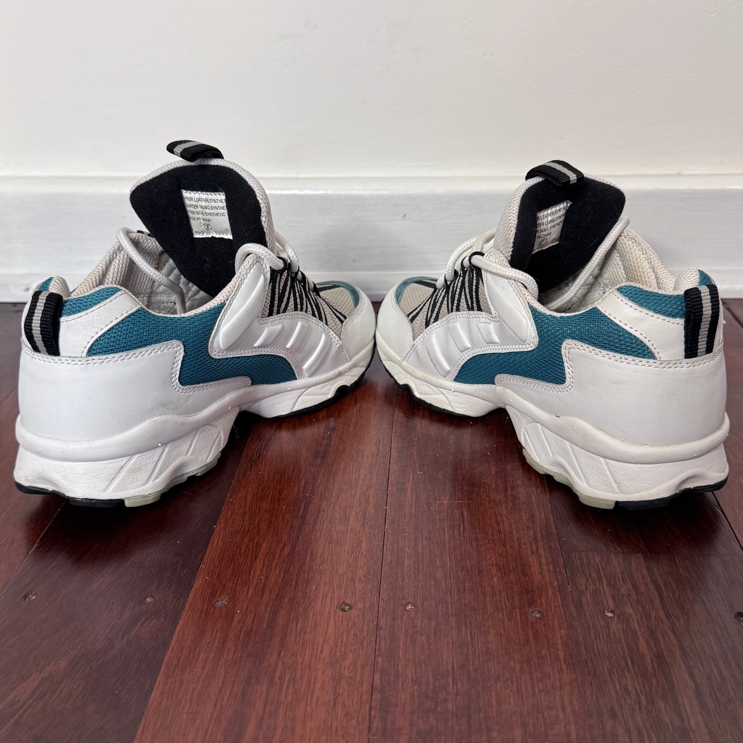 A.D.P. White & Teal Chunky Trail Sneakers with Graphic Lacing – Size 7